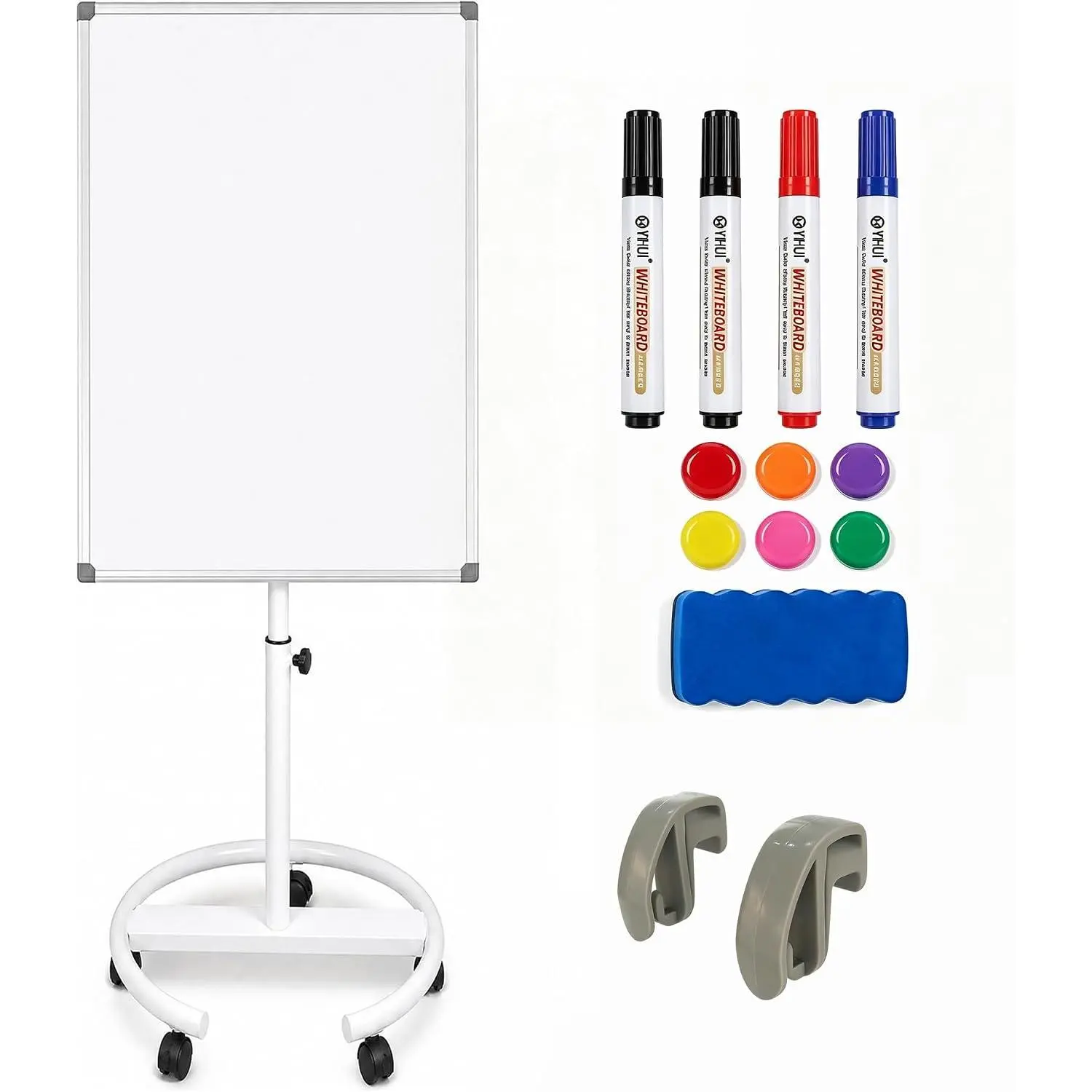 36x24 Inches Mobile Whiteboard, Rolling Magnetic Dry Erase Board, ﻿ Height Adjustable, With Flipchart Hooks and Storage Tray, Lockable Wheels, Suitable for Indoor Teaching and Business Meetings