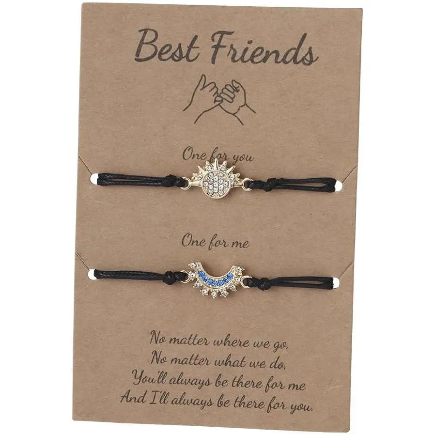 Matching Bracelet Set for 2/3, Sun and Moon Adjustable Friendship Cord Bracelets BFF  for Women