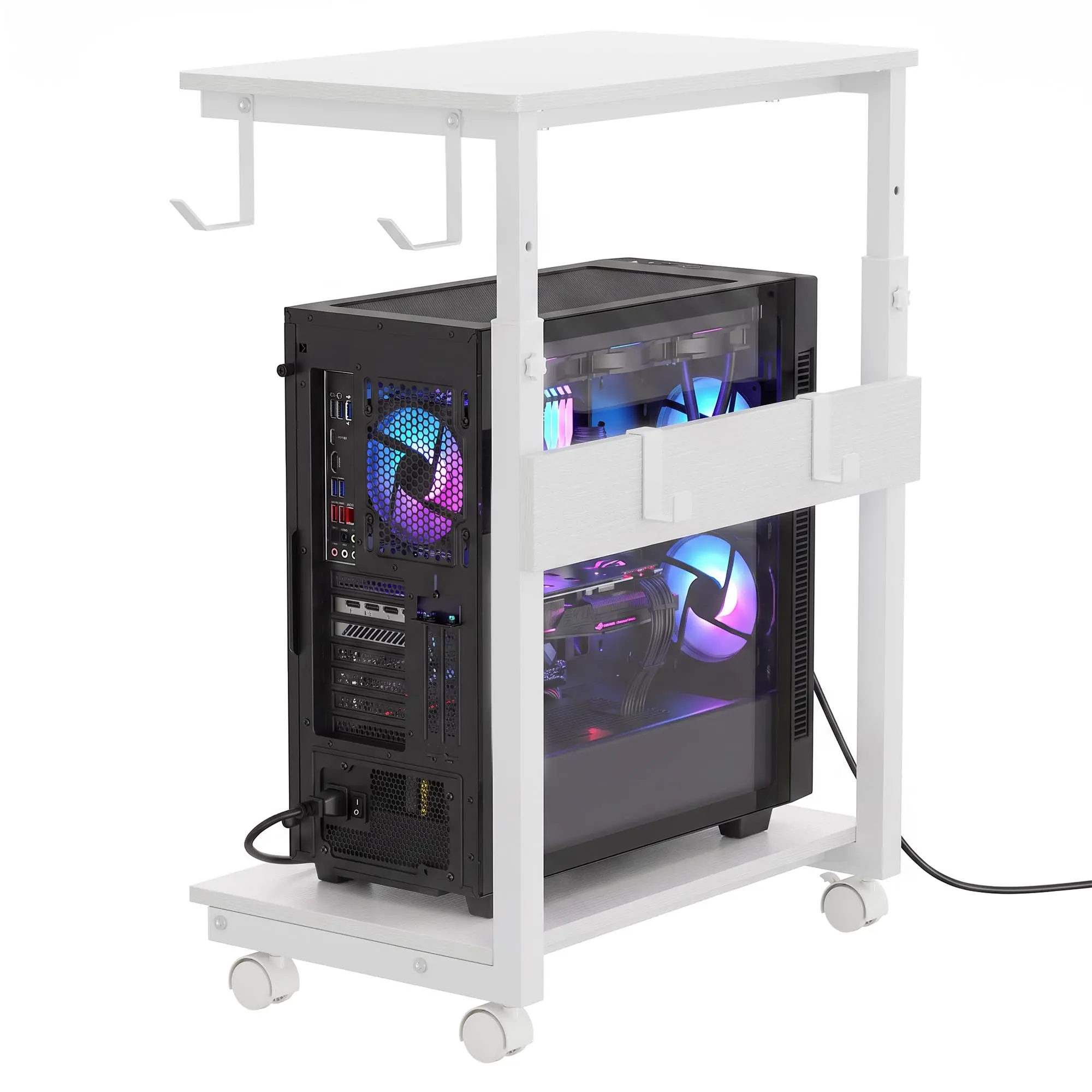 GAOMON Adjustable Mini Computer Tower Stand with 5-Tier Height Control (23.23"-33.46"), Mobile PC Holder with 4 Locking Wheels, Available in White, Carbon Fiber, Brown, and Black for Office, Home, and Gaming Use