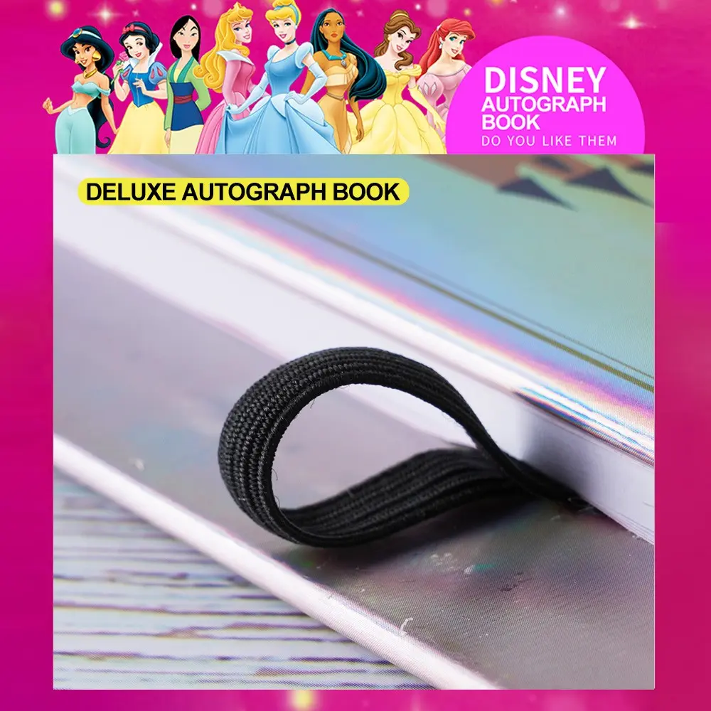 Disney Official Licensed Princess Stitch Minnie Autograph Book and Pen Set, Deluxe Holographic Journal Notebook, Kids Gift for Disneyland Trip