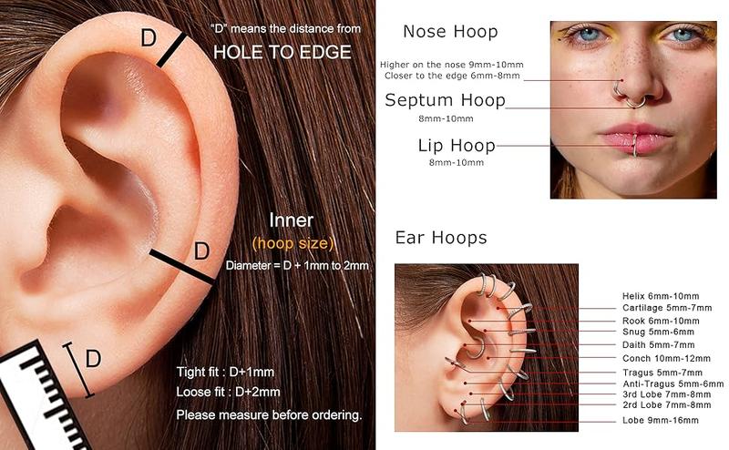 THUNARAZ 5 Pcs Shining Seamless Body Piercing Nose Rings Hoop 8mm 10mm for Women Men CZ Opal Septum Hinged Clicker Segment Lip Rings Helix Cartilage Hoop Earring 18G 16G Surgical Steel Rings for Birthday Summer Beach Ocean Vocation Parties Christmas Gift