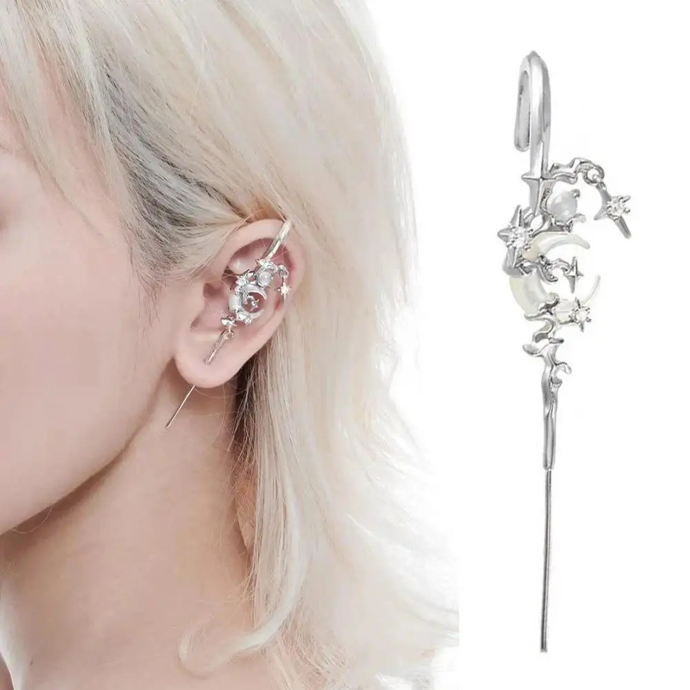Sparkling Star and Moon Earring Fashionable Ear Needle Wrap Crawler Hook Earrings Jewelry for Fashionistas