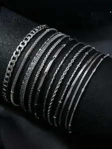 Men's 12 piece stainless steel bracelet set, stackable bracelets, minimalist titanium jewelry, hip-hop personalized accessories, durable and stylish design