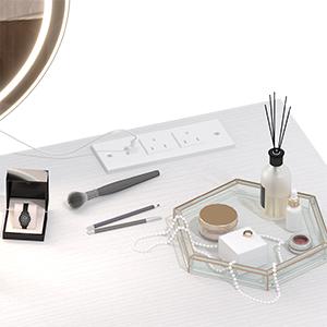 Lufeiya White Makeup Vanity Desk with Mirror and Lights, 40 inch Make Up Vanity Desks with Fabric Drawers & Power Outlet, Dressing Table and Chair Set for Girls Bedroom, White/White Gold, Get Free Gift