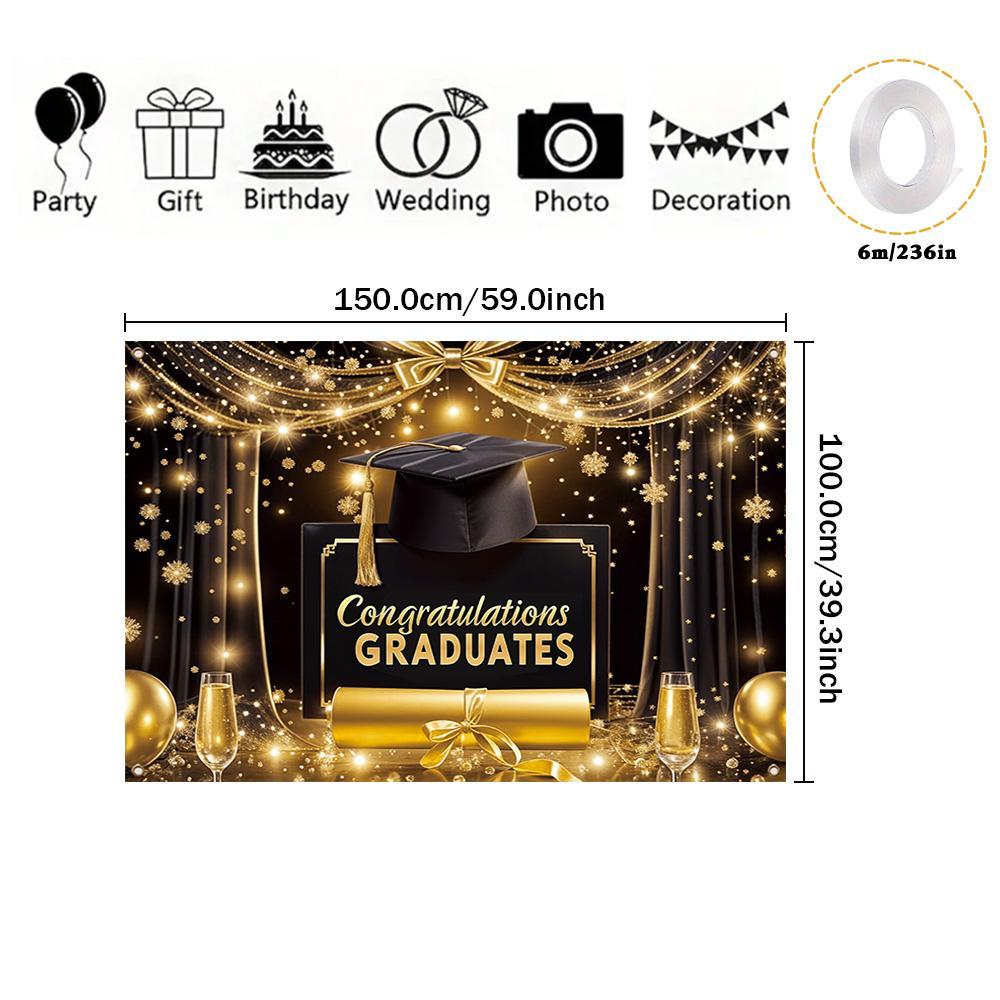 Graduation Season Theme Background Banner, 1 Count Champagne Balloon Pattern Backdrop, Decorative Banner for Photography Room Living Room Party Decoration