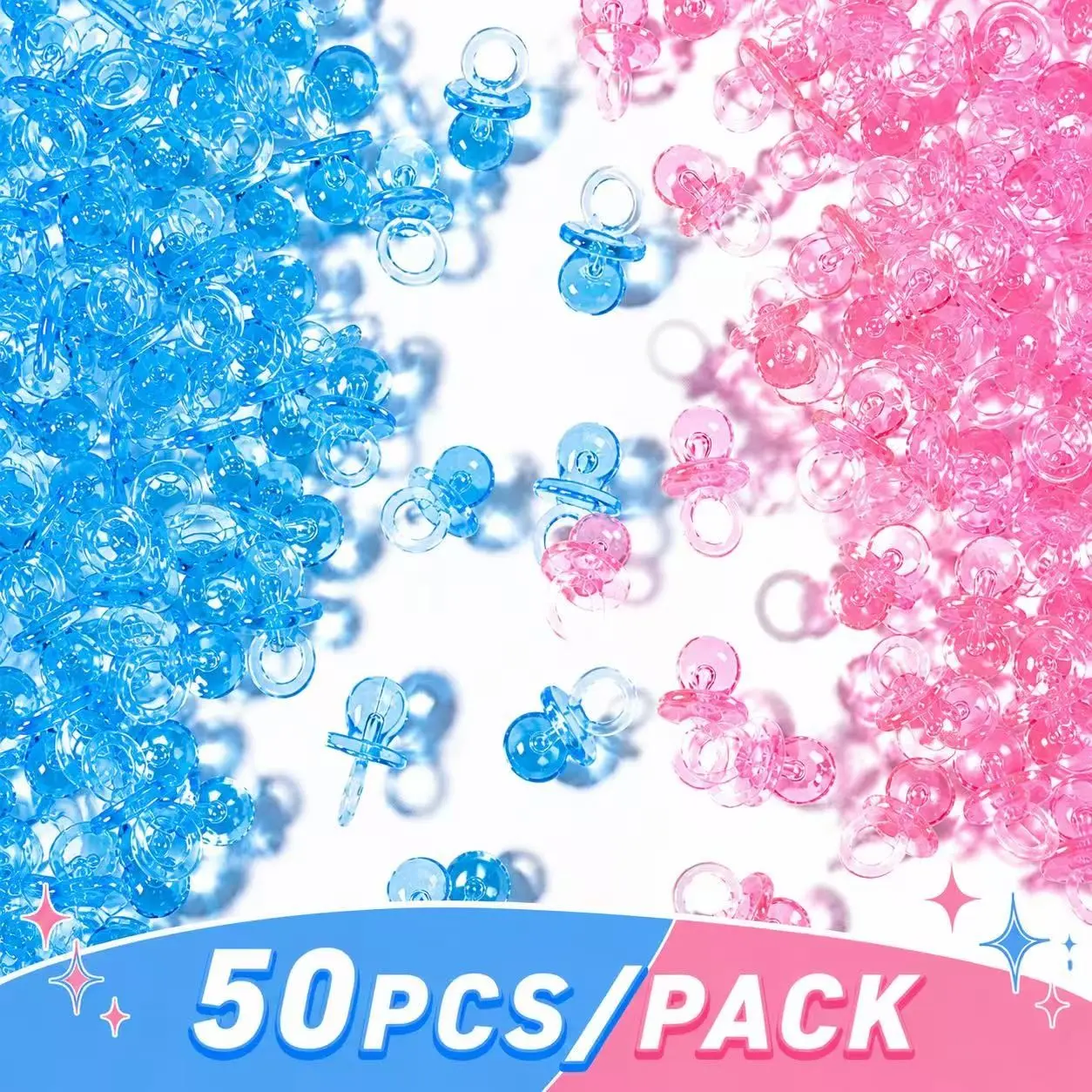 50Pcs Mini Pacifiers, Small Pacifiers Confetti Table Scatter Decoration Baby Party Supplies Boy Girl Gender Reveal Birthday Favors Table Decor Baby Shower Game Decoration