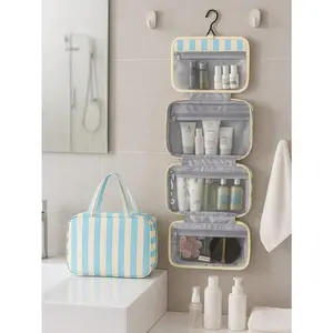Multifunctional Four-Fold Toiletry Bag with Hook, Portable Travel Makeup Organizer Pouch, Suitable for Storing Cosmetics, Medicines, Shampoo, Bathroom Supplies, Ideal for Business Travel, Vacation, and Daily Use. Travel Toiletry Bag.