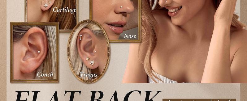 Sanfenly 9Pairs Threadless Flat Back Earrings Studs 316L Surgical Steel Push in Nose Studs Rings CZ Tragus Cartilage Helix Conch Labret Lip Nostril Medusa Piercing Jewelry Hypoallergenic 20G 18G 16G