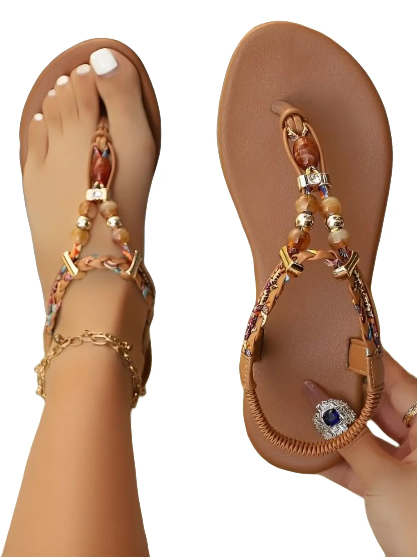Vintage Open Toe Flat Sandals, Ethnic Style Flip Flops, Lightweight Beach Shoes for Women, Comfortable and Stylish Footwear