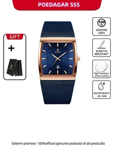 Men's Business Fashion Rectangle Dial Watch, Rectangular dial, for Party, Daily Clothing Decor, All-match Watch for Birthday Gift with Box, Casual Wristwatch