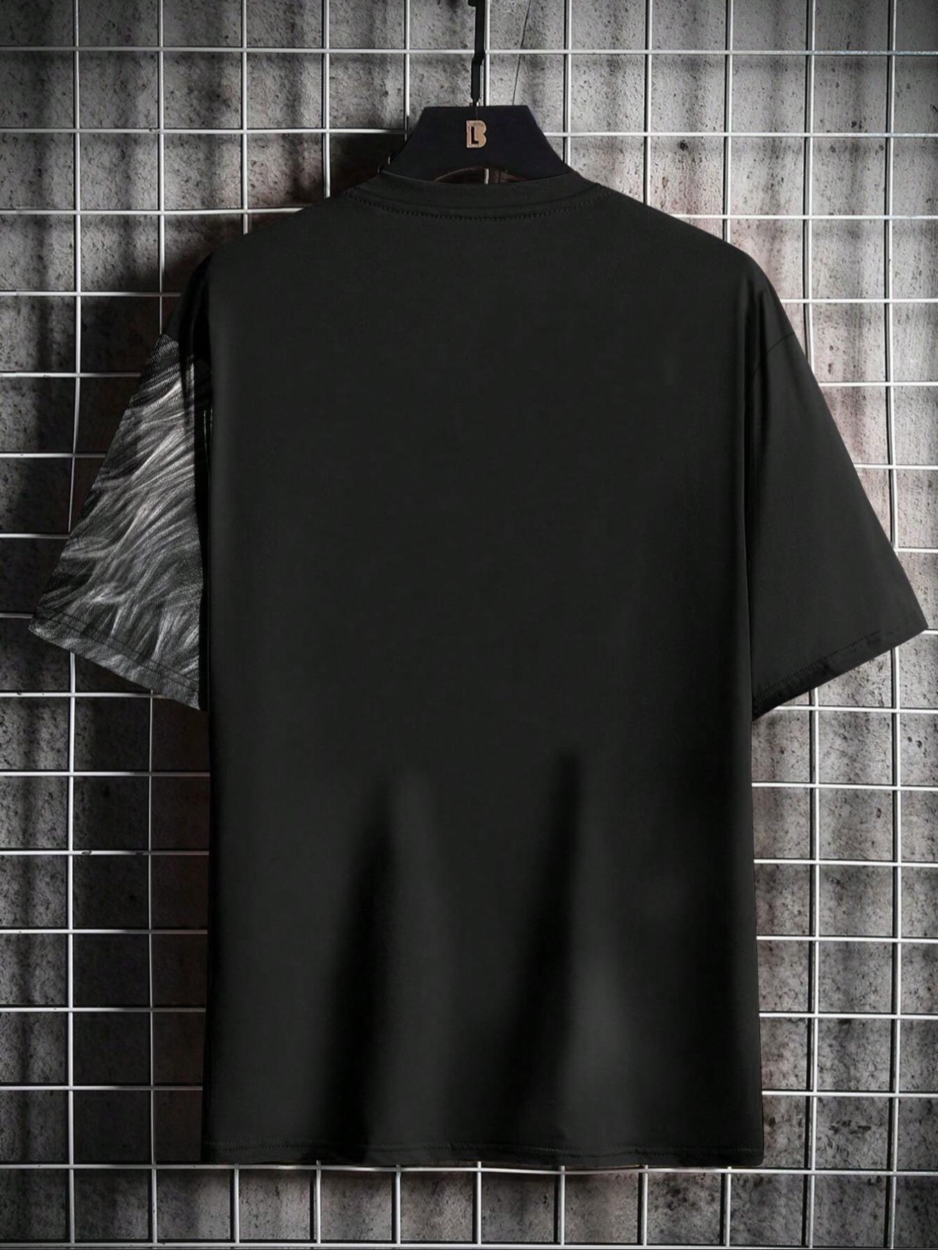 Men's Lion Print Round Neck Tee, Loose Casual Short Sleeve Crew Neck T-shirt for Summer, Fashion Men's Top for Daily Wear, Gym Shirts, Athletic Crew Neck, Gym Tees