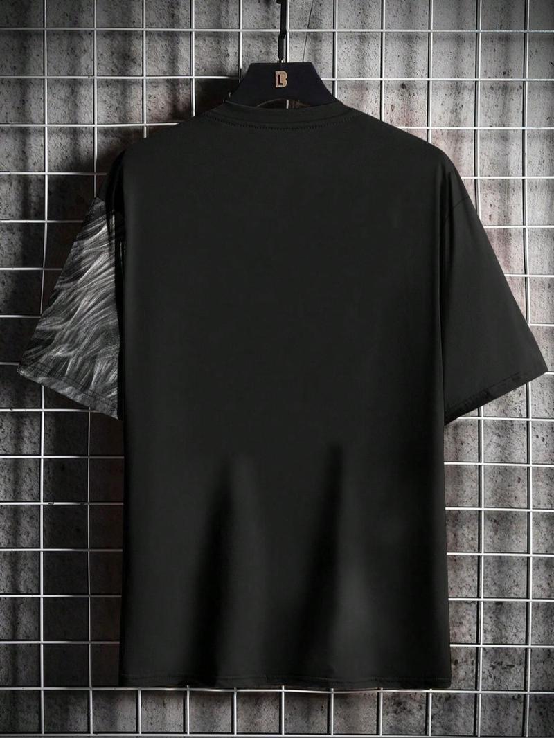 Men's Lion Print Round Neck Tee, Loose Casual Short Sleeve Crew Neck T-shirt for Summer, Fashion Men's Top for Daily Wear, Gym Shirts, Athletic Crew Neck, Gym Tees