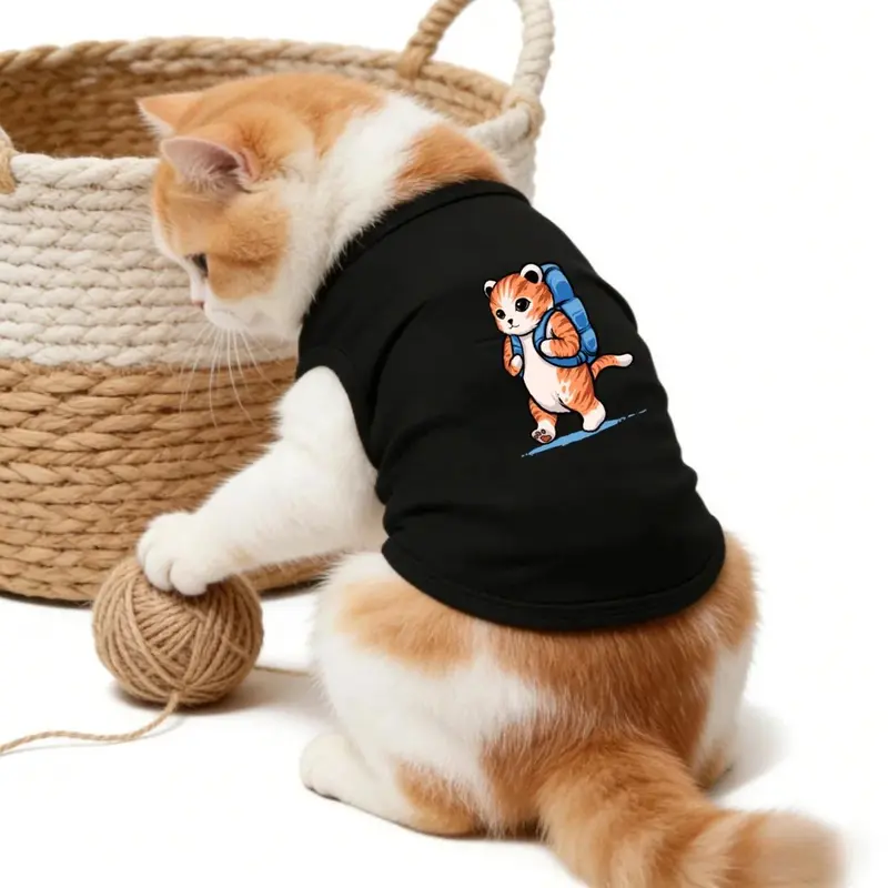 1pc Cute Cartoon Printed Pet Vest Clothing for Spring and Summer, Thin and Breathable Cat and Dog Vest