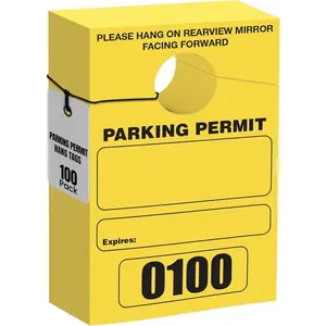 Parking  Hang Tags, 100 Pack, Temporary Parking Passes, Bulk Pack, Custom Passes Numbered 1-100, 3.15" x 4.75" Placards for Rearview Mirror(Yellow)