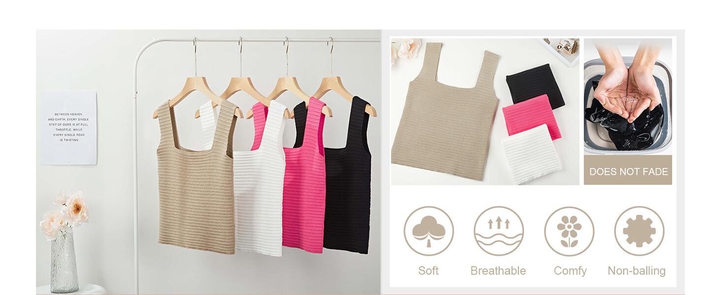 Womens Ribbed Tank Tops 2026 Summer Sleeveless Square Neck Shirts Casual Slim Fitted Knit Shirts for Beach & Workout Premium Fabric Low-Cut Square Neck Sleeveless Design - Womenswear, Basic