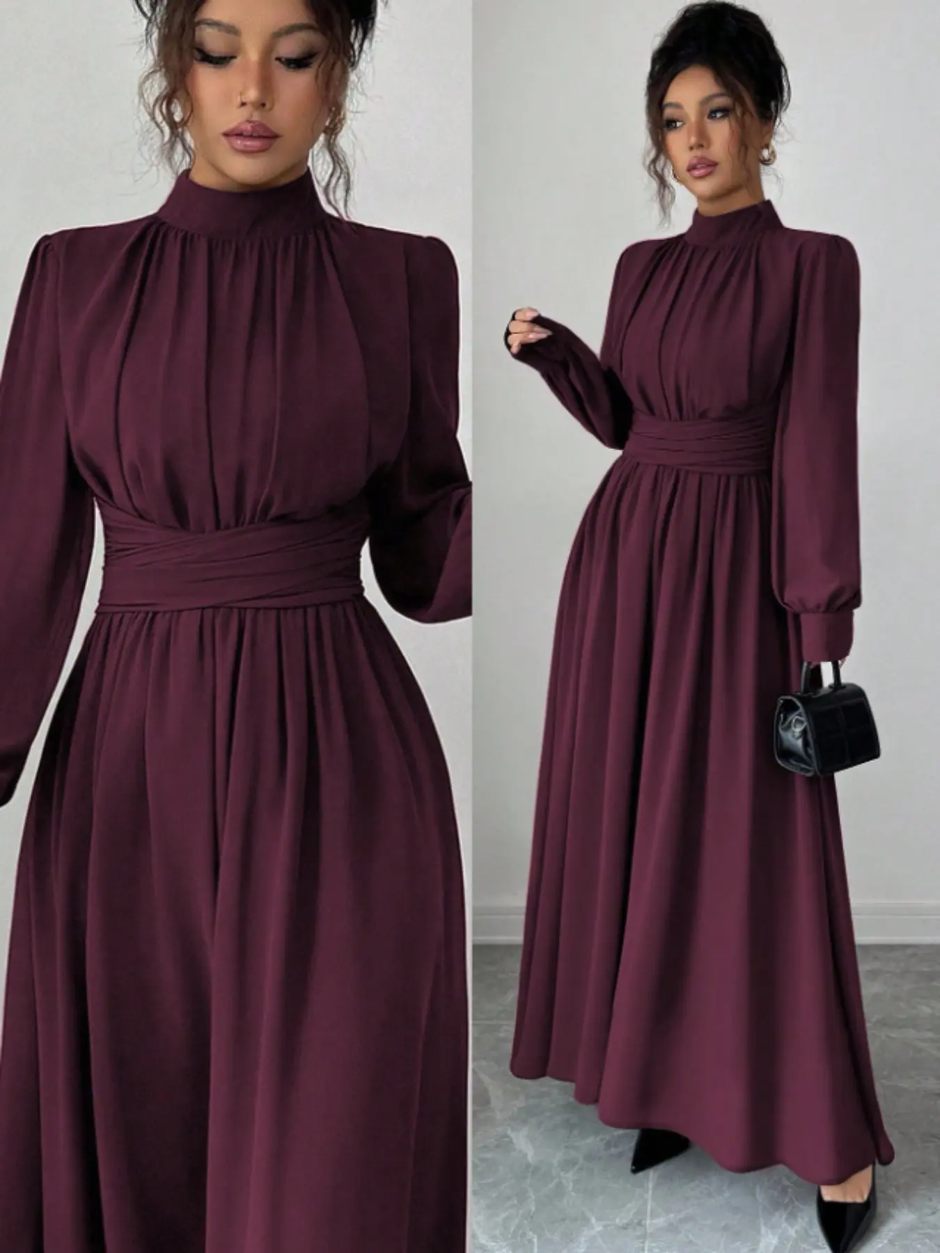 Elegant Feminine Chiffon A-Line Summer Dress with Butterfly Knot, Long Sleeve Cross-Tie Adjustable Design, Perfect for Office, Vacation, Tea Time, Parties