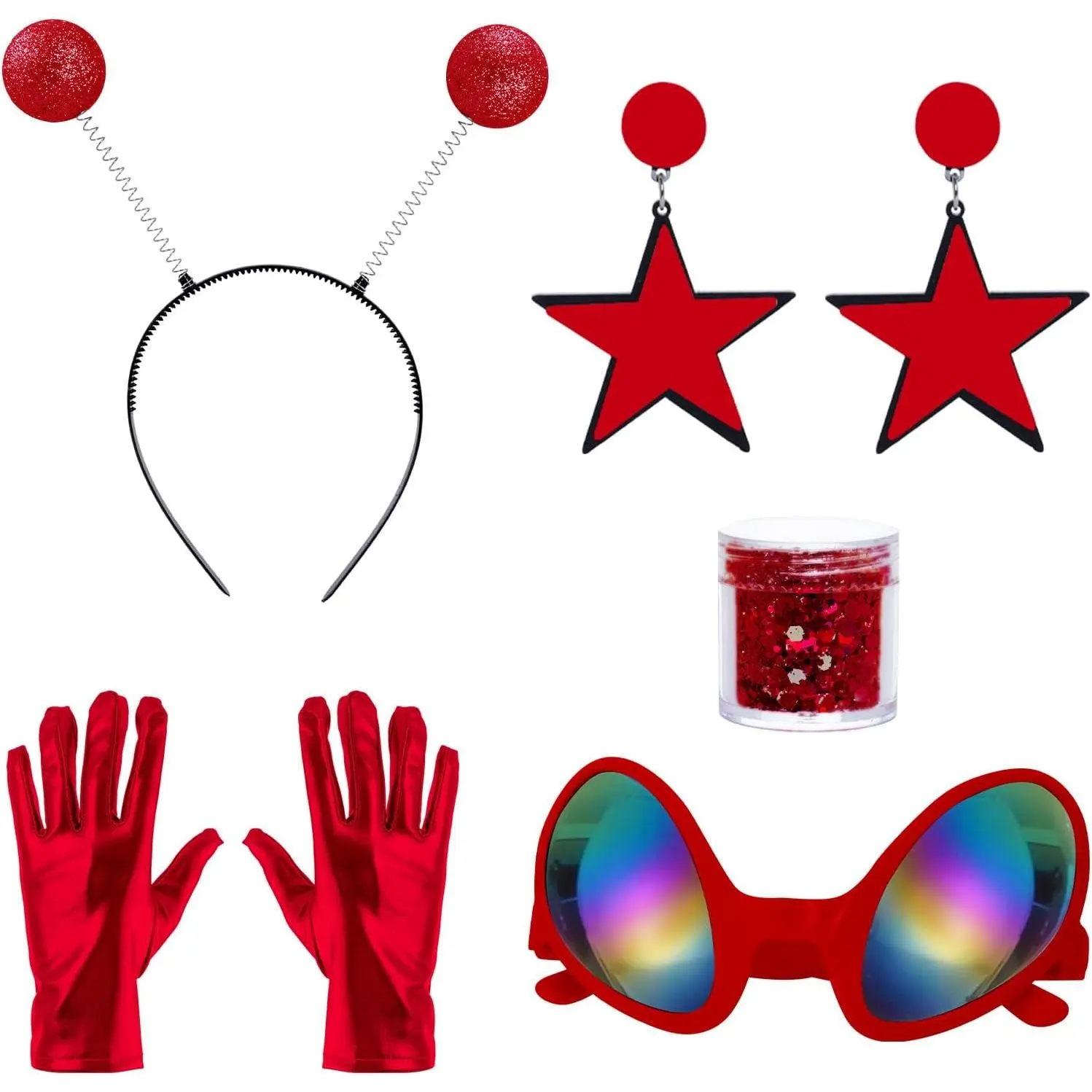 5 count Alien Costume Antenna Headband Glasses Gloves for Halloween | Alien Costume Accessory with Antenna Headband Glasses Gloves Earring Glitter for  Space Theme Halloween Costume Party