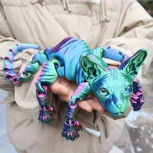 1 large 3D printed movable lion body human face cat statue | Fantasy style | Flexible and poseable hairless cat statue, ideal for home and garden decoration Home Decor Sculptures
