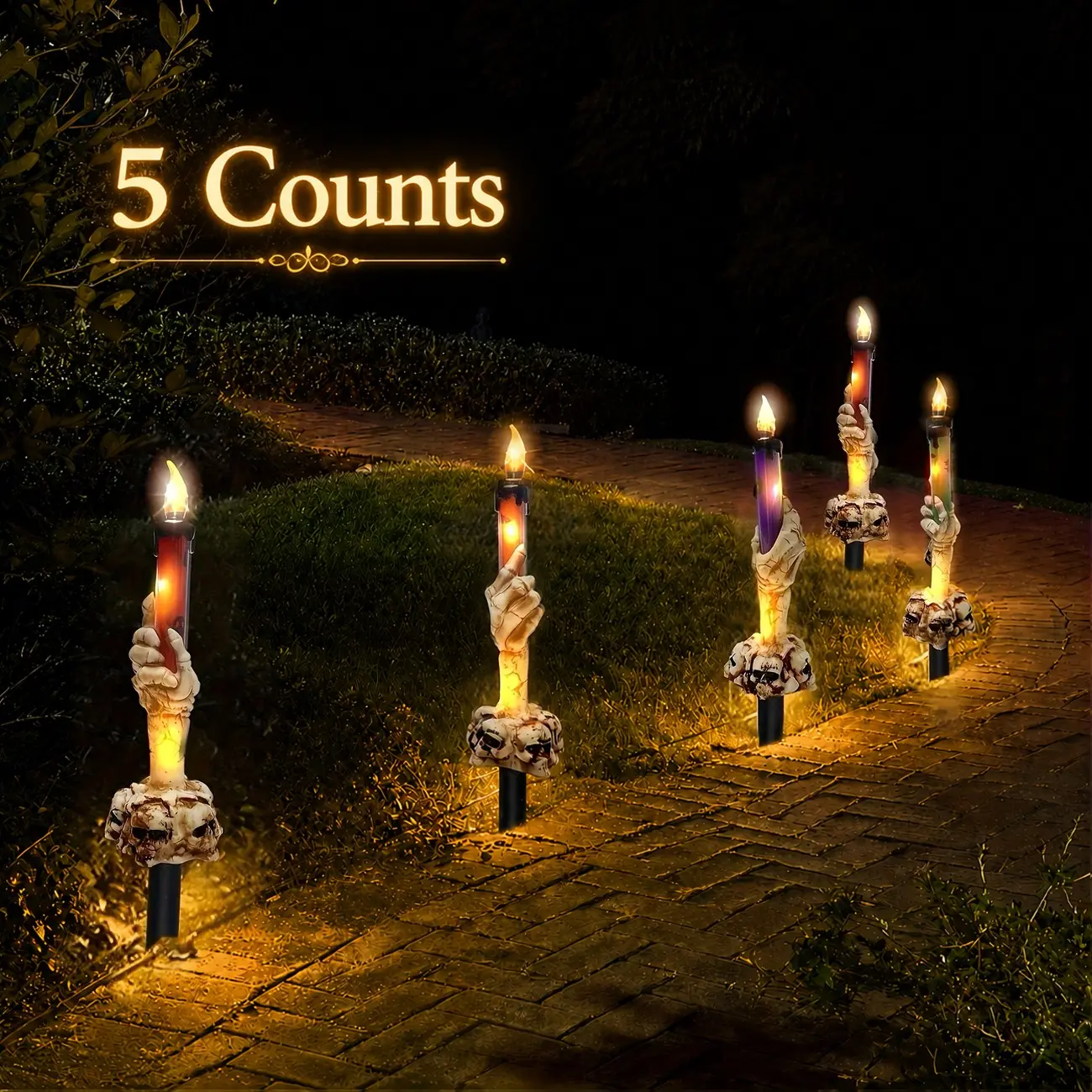 5 Halloween Ghost Hand Skull Candle Lights, Solar Garden Decorations, Outdoor Decorative Lights, Outdoor Courtyard Indoor Walkway House Path Lawn