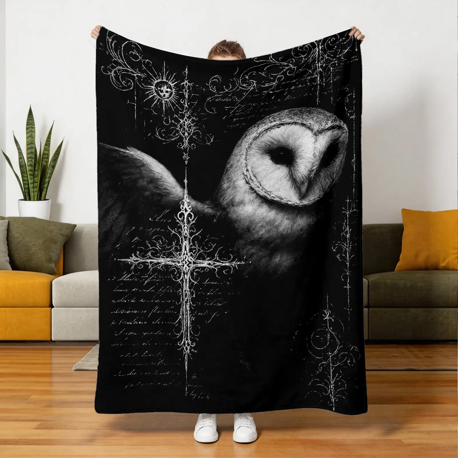 Dark Owl Flannel Blanket, Soft and Skin-Friendly, Warm Sofa Bedroom Nap Multi-Scene Use, Cozy Plush Throw for Home Comfort