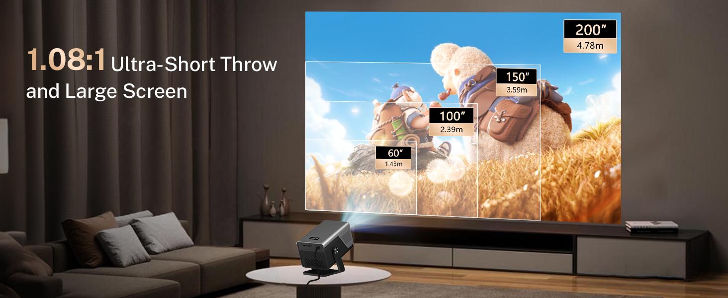 [8K Support/1400 ANSI/AI Visual Calibration] Native 1080P UHD Projector with Android 14 OS, X7AR Smart Projector with Hi-Res Audio, Auto Focus&Keystone,WiFi 6&Bluetooth 5.4, 200" Screen for Home Outdoor