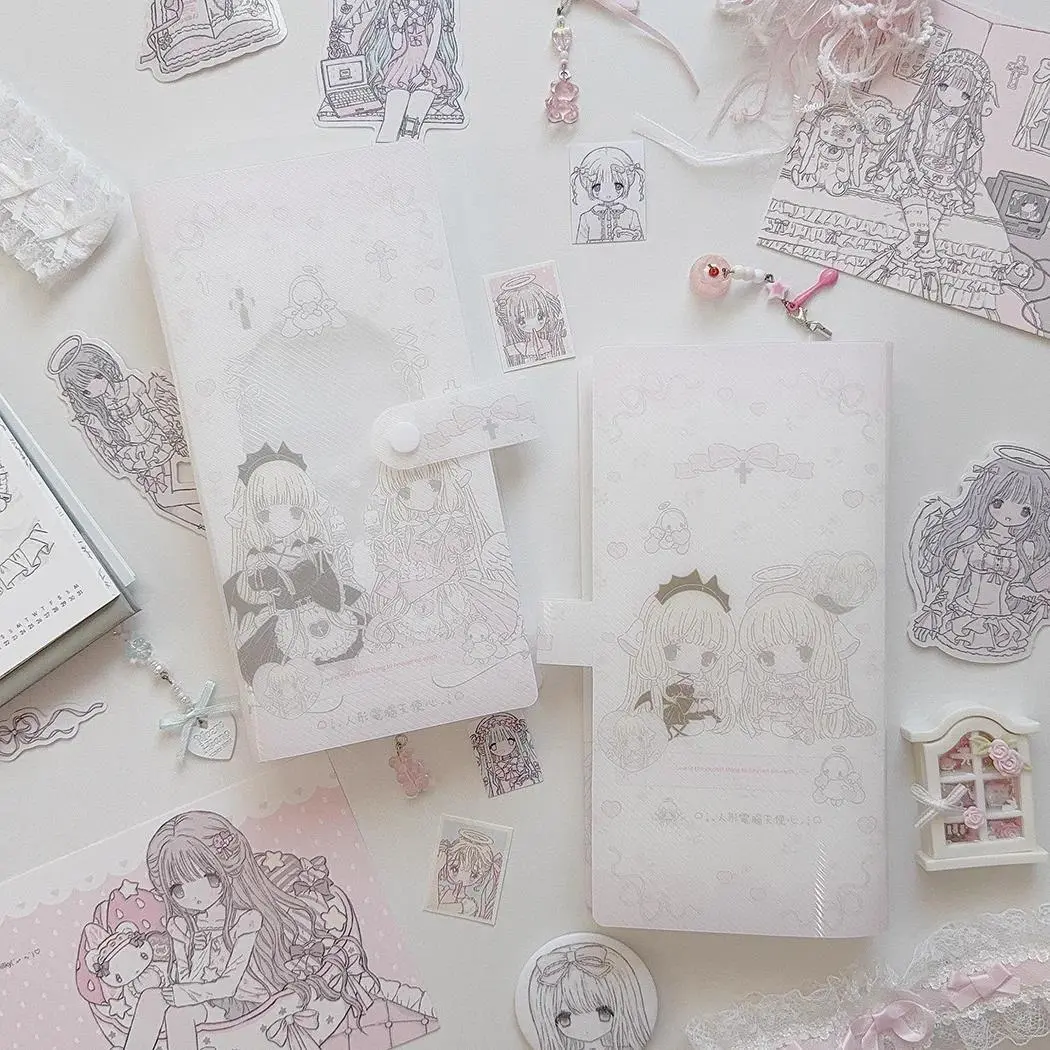 Sweet Lolita Girl Design PP Sticker & Postcard Binder, Fixed Page Long Strip Kawaii Collection Album for Journaling & Kpop Goods