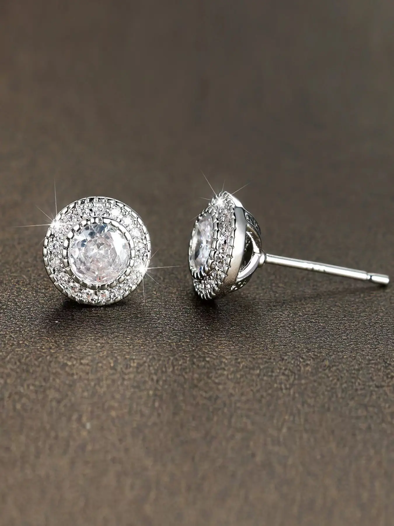 2pcs Fashion Rhinestone Decorated Round Shaped Earrings, Anniversary Wedding Party Earrings Gifts for Women