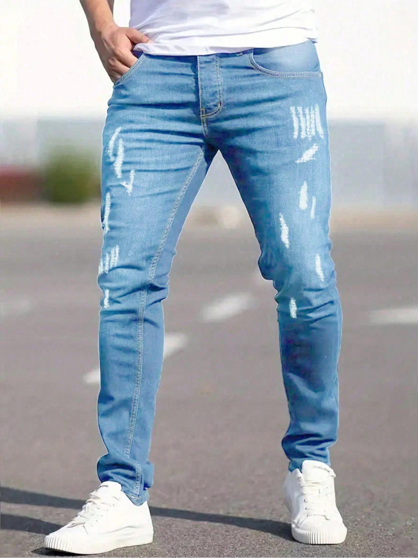 Men's Ripped Skinny Denim Jeans, Casual Comfy Regular Fit Jeans for Daily Wear, Men's Bottoms for All Seasons