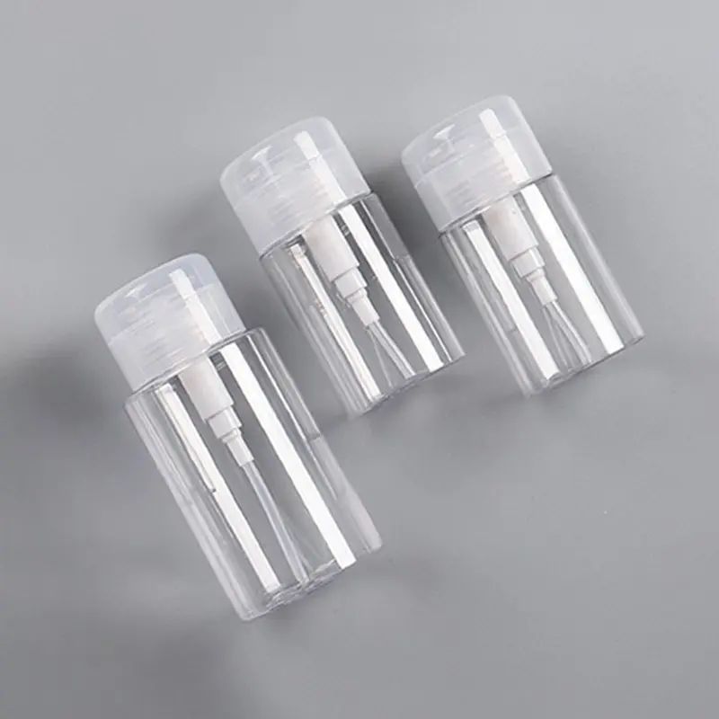3 Pcs Travel Pump Bottles – 100ml/150ml/200ml refillable containers with flip-top press design. Clear PET cosmetic dispensers for lotion, toner and makeup remover, perfect for travel and daily use.