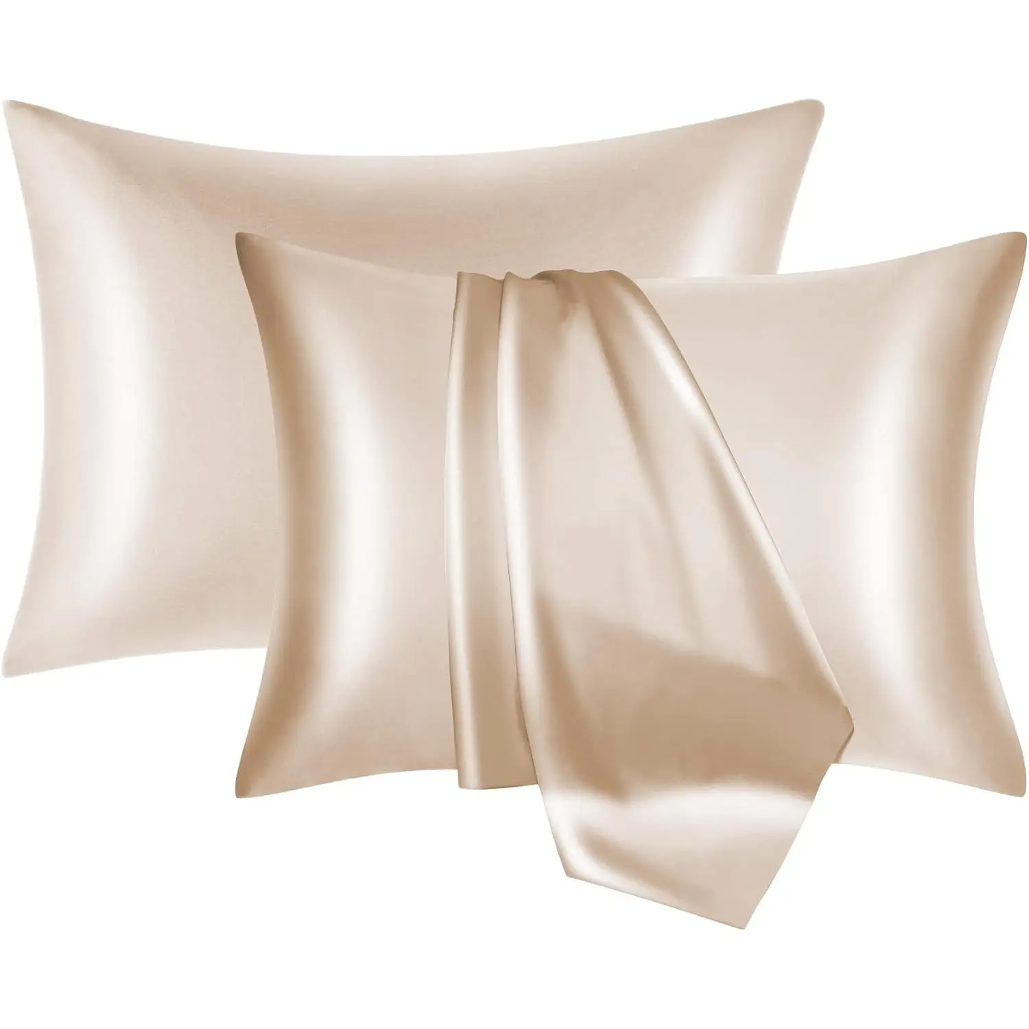 Mulberry Silk Pillowcase 2 Pack for Hair and  with  Zipper,Both Sides 19 Momme Smooth and Breathable Silk Pillow Cases Set of 2 (Beige, Standard 20''×26'')