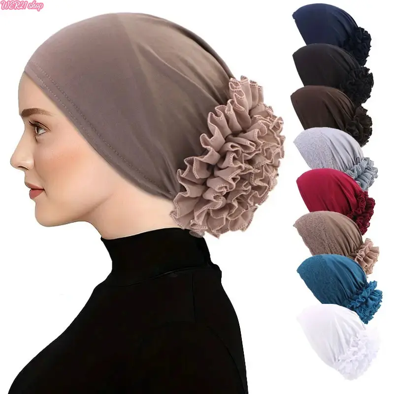 2026-3pcs Ruffled Headscarf Hat, Chiffon Hijab Undercap, Stretchy Hijab Cap, Ethnic Style Headwear, Breathable Headscarf, All Season Headwear, Ruffled Undercap, Modest Fashion Headwear, Versatile Headscarf, Women's Head Wrap