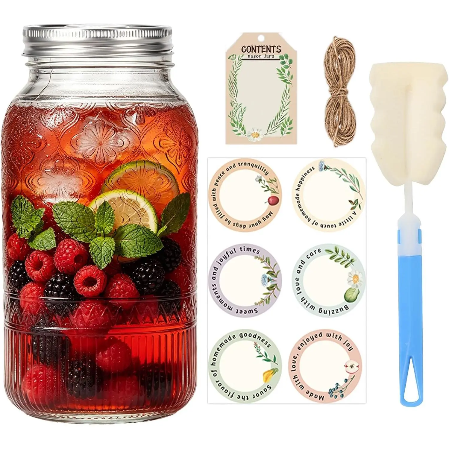64oz Mason Jars Wide Mouth 1-Pack, Half Gallon Glass Canning Jars with Stainless Steel Airtight , Large Glass Containers for Pantry Storage, Fermenting, Pickling, Cold Brew, DIY Projects