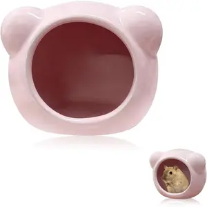 Ceramic Hamster House Cute Animal Shaped Hamster Cave Summer Cool Small Animal Hideout Habitat Decor for Dwarf Hamsters Pink