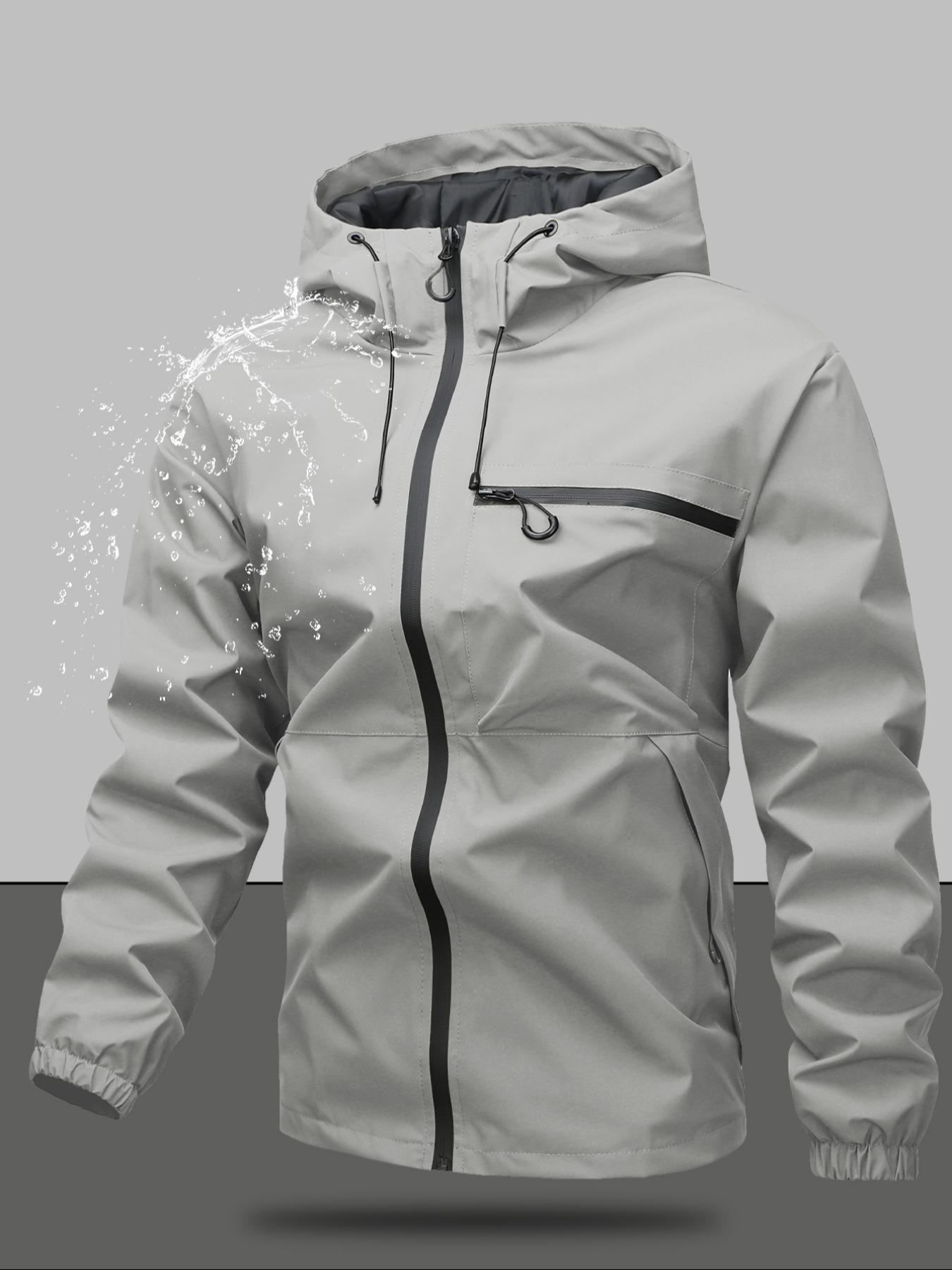 Men's Zip Up Hooded Jacket, Casual Regular Fit Long Sleeve Waterproof Windproof Lightweight Jacket for Outdoor Activities, Fashion Men's Outerwear for All Seasons Coats