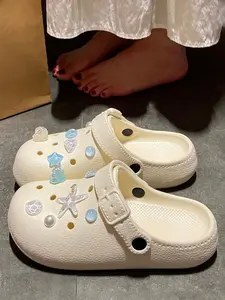 Summer New Ocean Girl Style Holey Shoes for Women, Eva Closed-Toe Home & Outdoor Use, Fashionable Comfortable Beach Sandals, Summer Beach Slippers