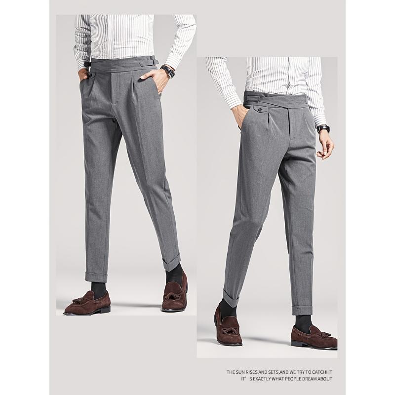 Men's waist less short black pants - mid waist loose fit, hanging fabricBusiness casual pants, suitable for all seasons, made of fashionable men's elastic fiber material. Menswear Spandex