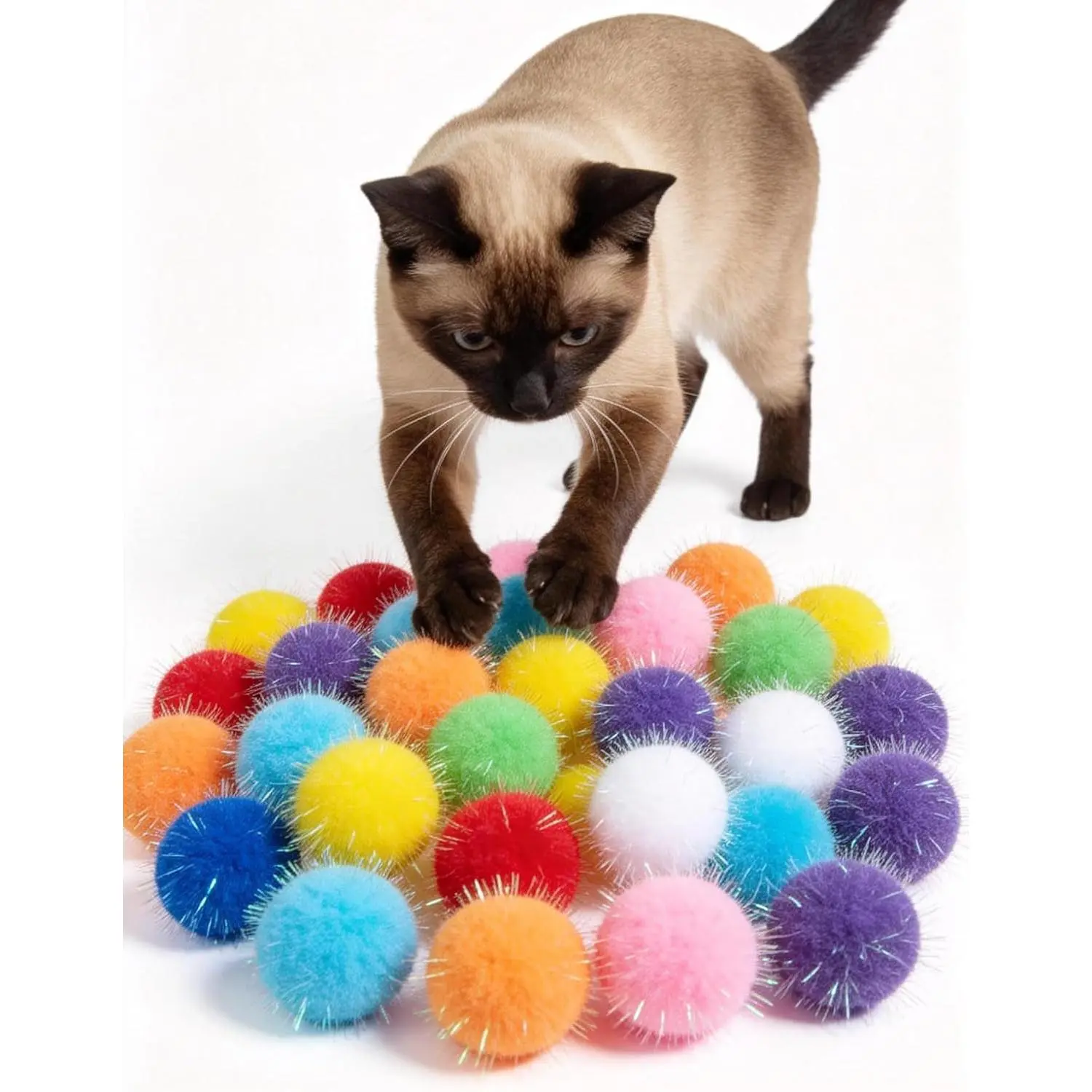 50 Pack 1.5 Inch Soft Fuzzy Play Balls Indoor Toys for  House Cats | Wear Resistant Fuzzy Balls,  Bright Colors, Soft Smooth Surface, 1.5 Inch Small Size, Light  Play Balls