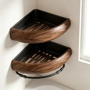 Corner shower storage basket，fan-shaped corner design makes full use of wall dead corners，hollow drainage base prevents water accumulation and mold, storage for bathroom shower corner，beside the sink, toilet wall, balcony sink corner (11.8×8.1×2.3 inches)