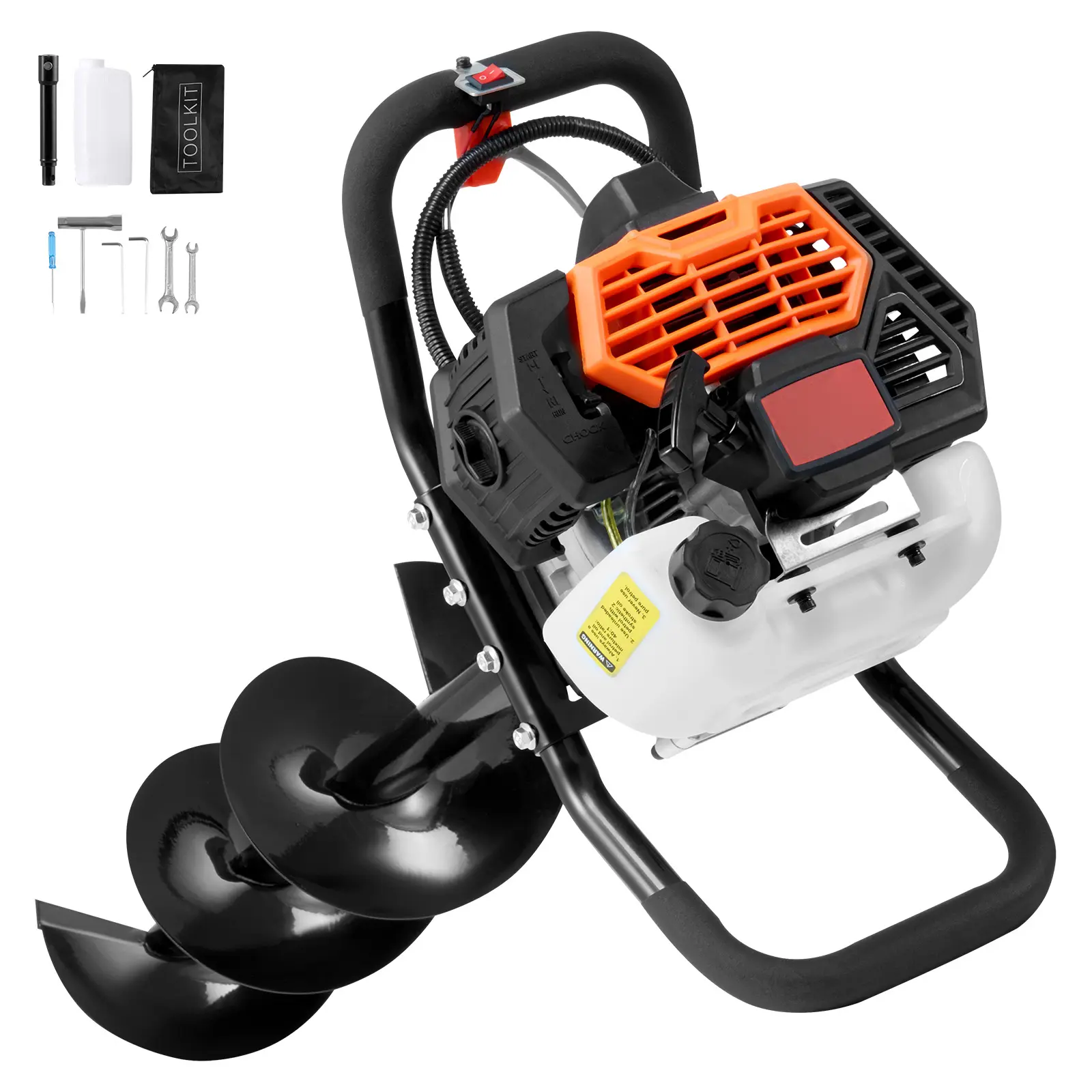Post Hole Digger Gas Powered, 1450 W Power, Gas Auger with 8-inch Auger Drill Action Design Bits & 1 Extension Rod, For Farmland Garden Plant