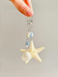 Cute Summer Beach Keychain, Ocean Star Shell Blue Fish Key Ring, Tropical Style Bag Charm, Wallet Accessory for Women, Handbag & Car Keys