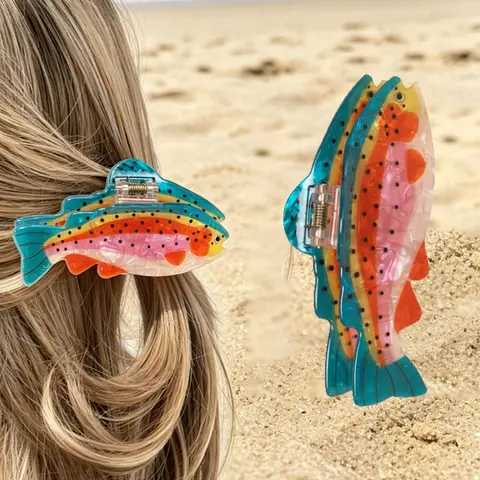 1pc Spring/Summer Ocean Salmon Shaped Hair Clip, Fun And Unique Large Hair Clip, Suitable For Women's Back Of Head, Ideal For Bun, Curly Hair, Long Hair, Daily Commute Use, Hair Clips Cute, Fish Hair Clip, Beach Hair Clip, Tropical Hair Accessories