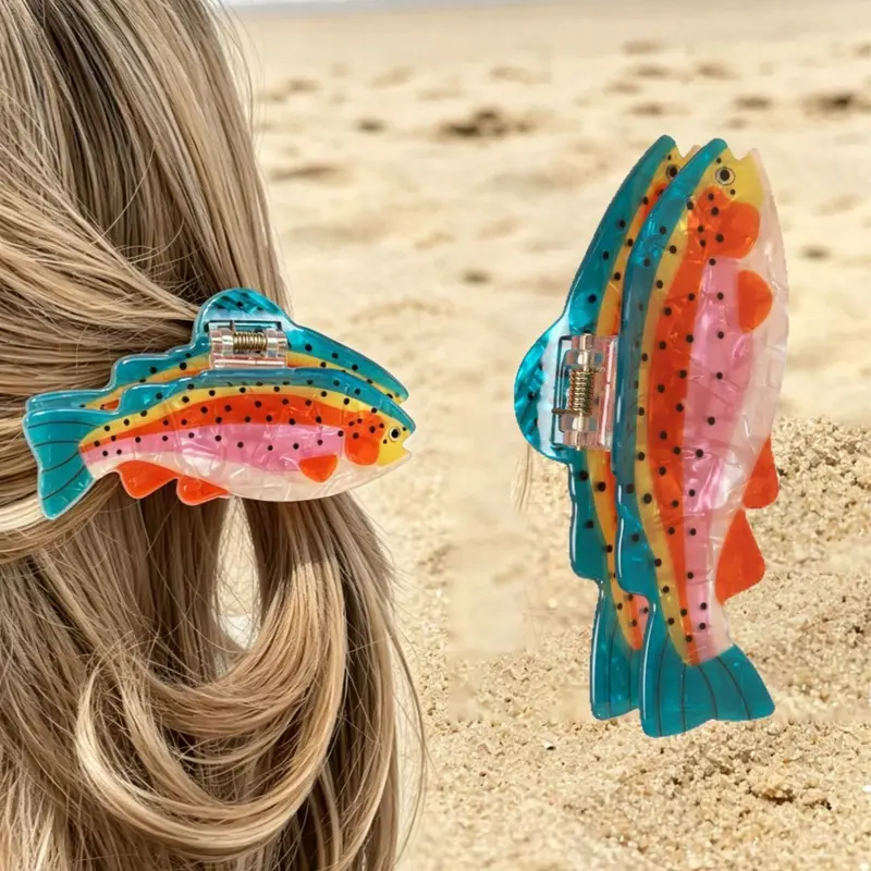 1pc Spring/Summer Ocean Salmon Shaped Hair Clip, Fun And Unique Large Hair Clip, Suitable For Women's Back Of Head, Ideal For Bun, Curly Hair, Long Hair, Daily Commute Use, Hair Clips Cute, Fish Hair Clip, Beach Hair Clip, Tropical Hair Accessories