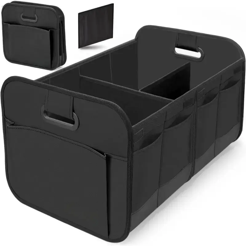 Foldable Car Trunk Organizer Box, Multi-Compartment Storage Case with Reinforced Handles, Waterproof Oxford Fabric