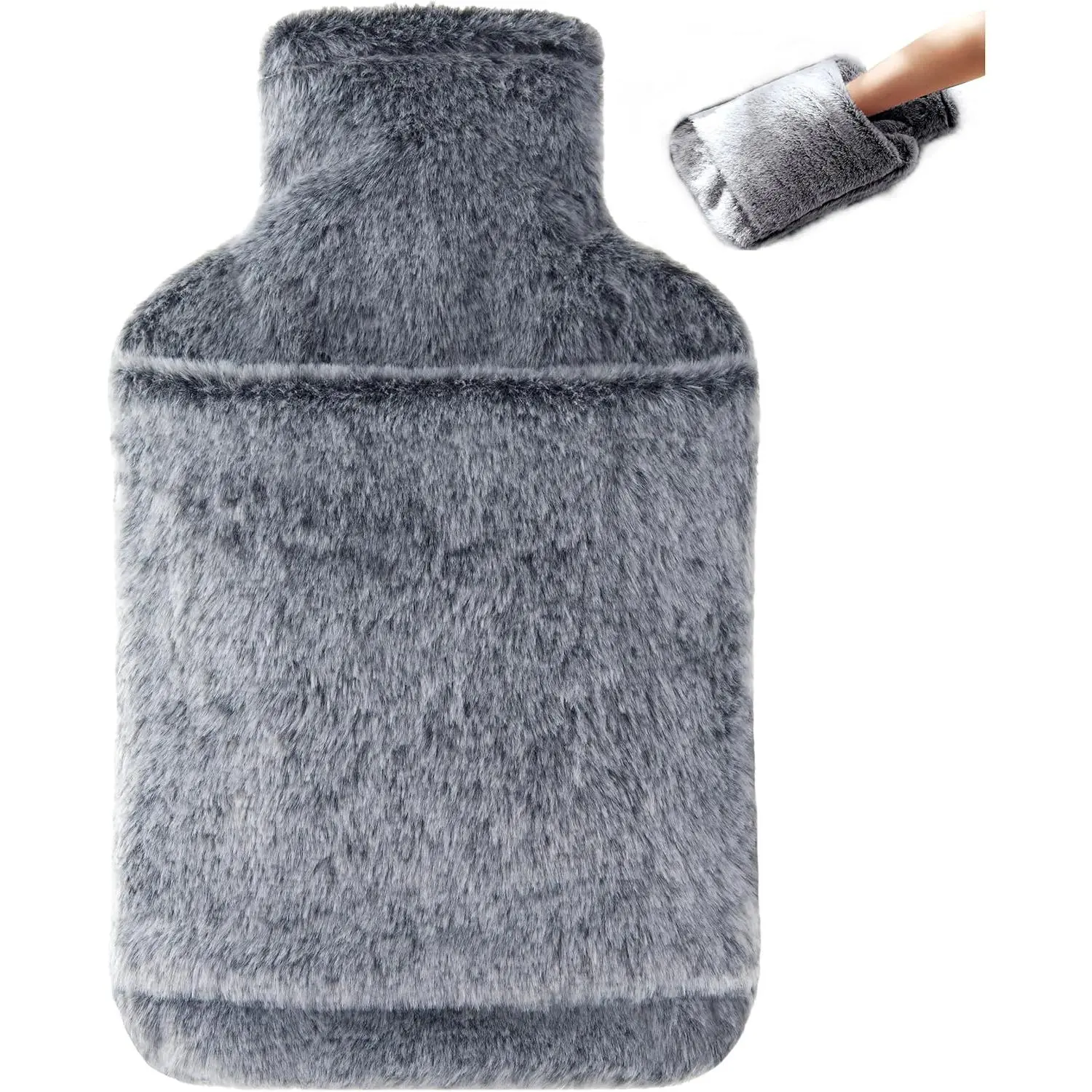 Hot Water Bottle with Cover - 2L Hot Water Bag with Hand Pocket, for Hand Feet Warmer, Black