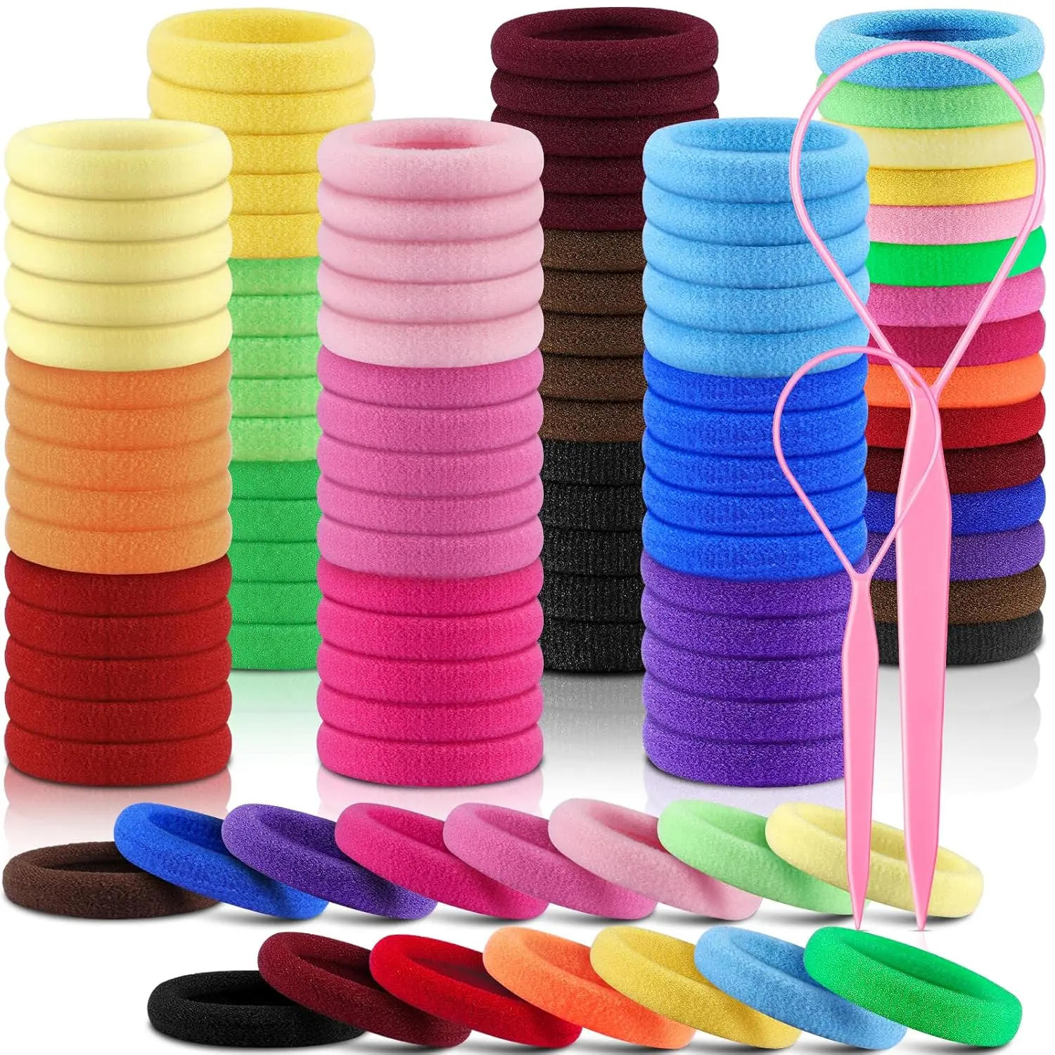 Women's Seamless Cotton Hair Ties - 150PCS Multi-Color Small Ponytail Holders for Little Girls, Babies, Ribbon Scrunchies
