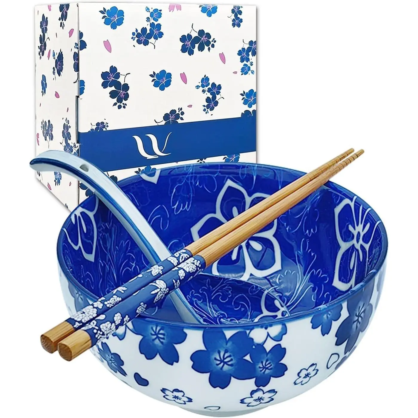 28Oz Ceramic Ramen Noodle Pho Bowl Set with Chopstick Spoon  Box | Lead & Cd Free,  Safe, Microwave/Oven/Dishwasher Safe, Matching  Set,  Packed, Ideal -Occasion