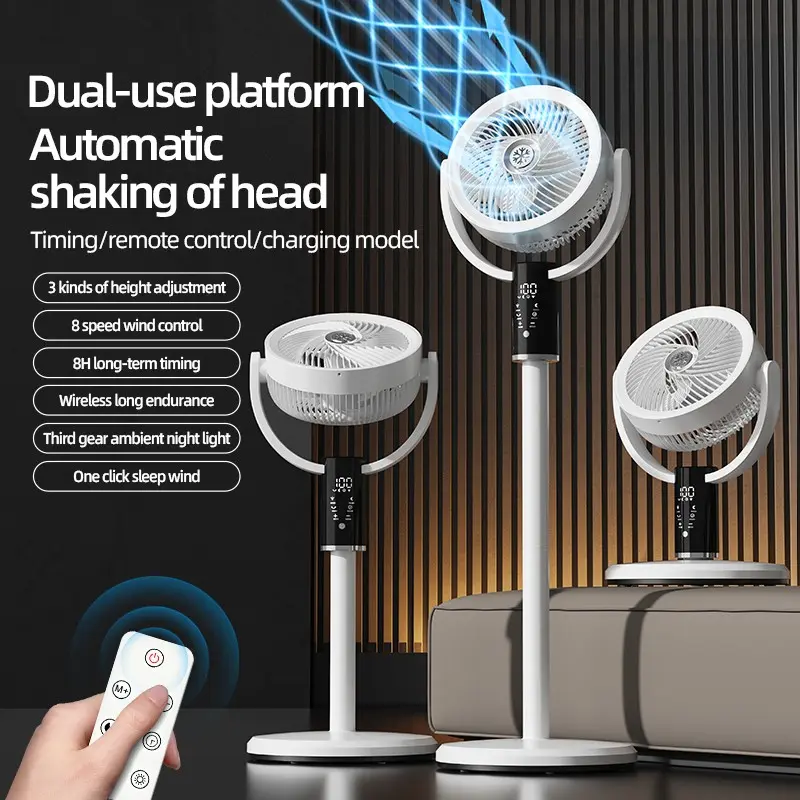 1pcs Floor Standing Air Circulation Fan, USB Charging, 8 Hour Timer, Wireless Remote, 3 Height Settings, 8 Speeds, 6000mah Battery, Home Outdoor Camping Cooling
