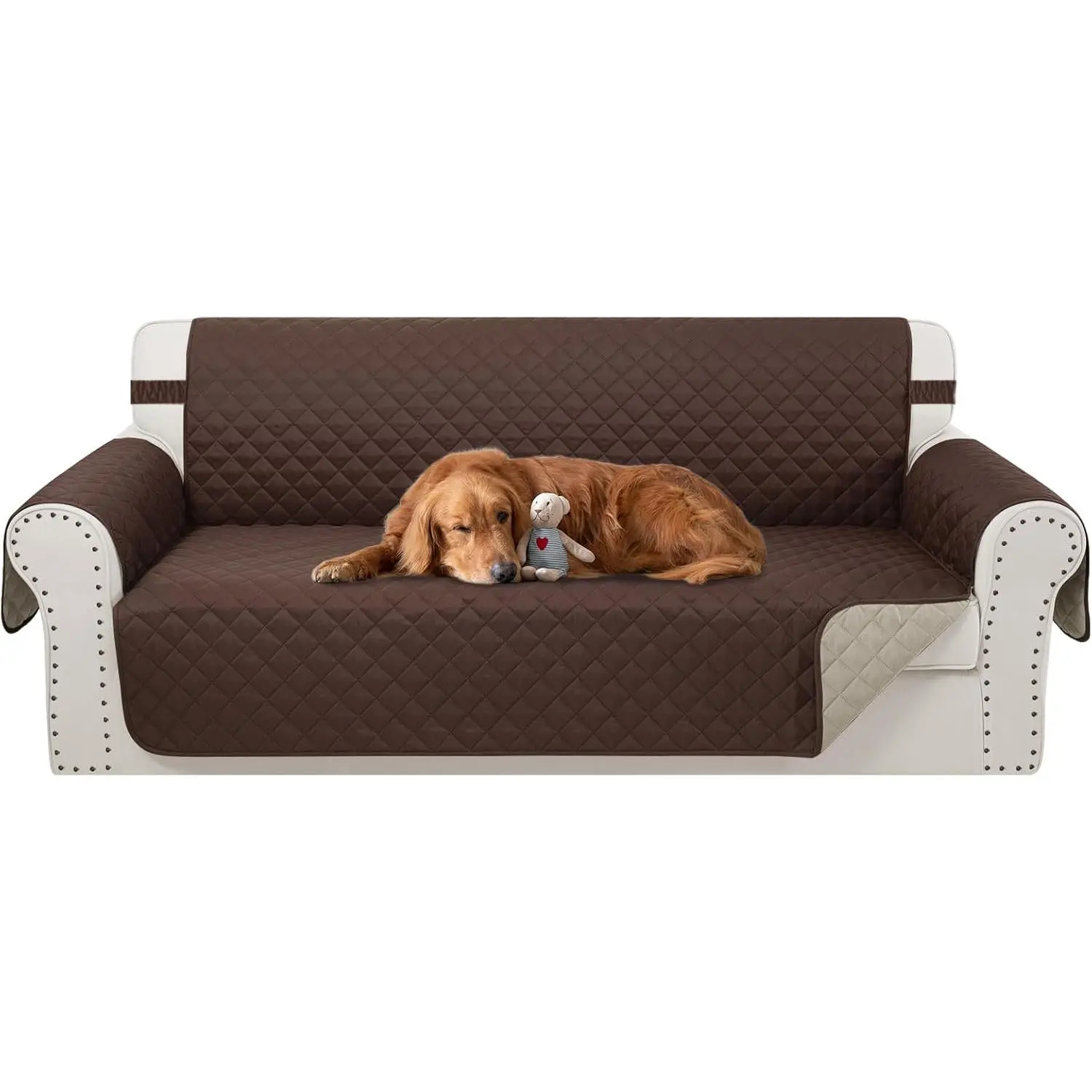 Reversible Couch Cover for 3 Cushion, Sofa, Chocolate/Beige |   Couch Cover for Sofa, Pet Friendly Water Repellent Couch Sofa Cover, Washable Furniture Protector with Elastic Straps