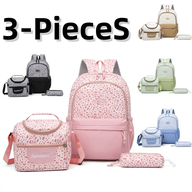 3-Piece Leopard Print Backpack Set – Large Capacity School & Work Bag