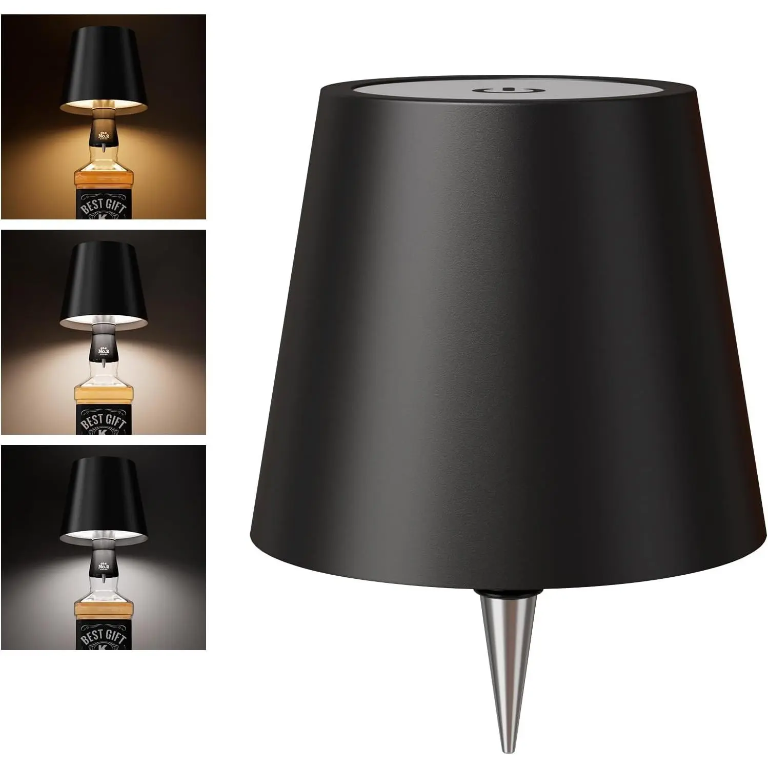 Portable Rechargeable Wireless LED Wine Bottle Lamp with Stopper, 3 Color Stepless Dimming Touch Light for Liquor Bottles, Bars, Restaurants, Home Decor (Black, 1 Pack)